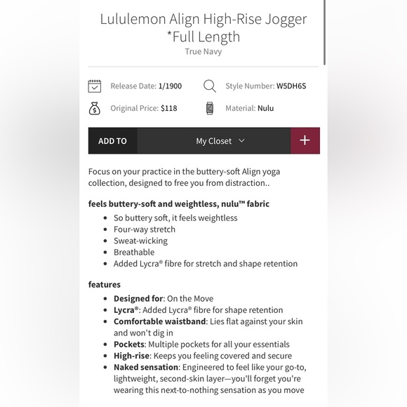 NWT Lululemon Align High Rise Joggers With Pockets True Navy Size 0 - Picture 9 of 9